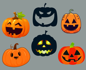 Pumpkin Halloween Objects Signs Symbols Vector Illustration Abstract With Black Background