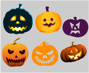 Pumpkin Halloween Objects Signs Symbols Vector Illustration Abstract With Black Background