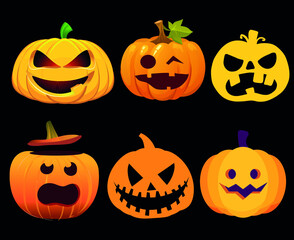 Pumpkin Halloween Objects Signs Symbols Vector Illustration Abstract With Black Background