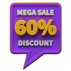 3d mega sale promo 60 percent discount isolated. useful for e-commerce and online shopping illustration