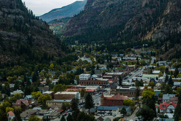 Fototapeta na wymiar View of the city of Ouray from above in Colorado United States September 2021