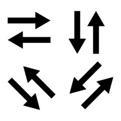 Black double arrows icon set. Flat design. File transfer. Send logo. Line stroke. Vector illustration. Stock image. 