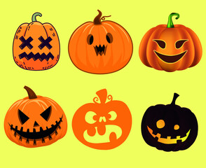 Pumpkin Halloween Objects Signs Symbols Vector Illustration Abstract With Yellow Background