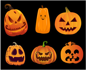 Pumpkin Halloween Objects Signs Symbols Vector Illustration Abstract With Black Background