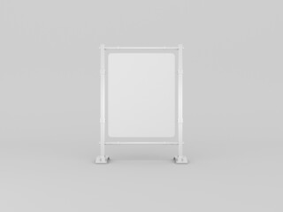 Outdoor advertising stand sandwich board mock up template 3D rendered illustration. Realistic Standee signage board.