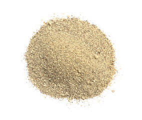 Heap of allspice powder on white background