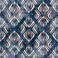 Seamless damask flourish motif Victorian-style surface pattern design for print. High-quality illustration. Luxurious fancy tapestry rug design for interior, wallpaper, or fabric. Navy blue and cream.