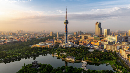 Fototapeta premium Cityscape of Changchun, China after sunrise