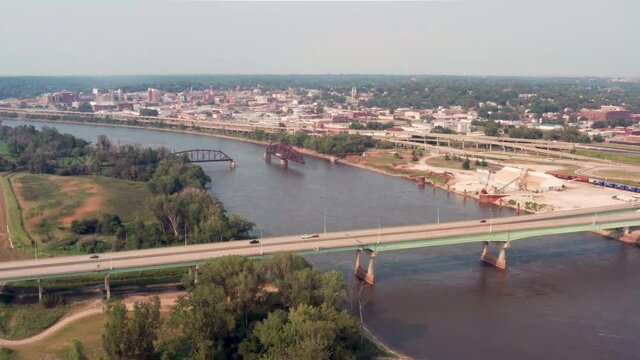 Wide Aerial Shot Of St Joseph Missouri across the River