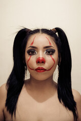 portrait of woman with clown makeup