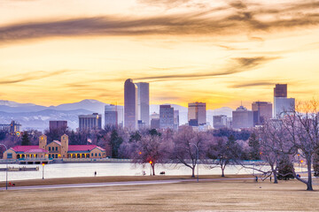 Denver , Colorado city skyline at sunset