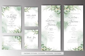 Fotobehang Set of Elegant Watercolor Foliage Wedding Invitation Card © FederiqoEnd