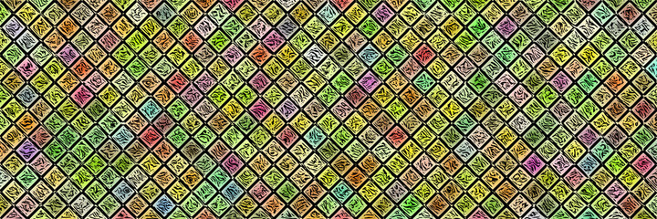 Multicolor mosaic of squares, diagonal structure. Vector design, banner.	