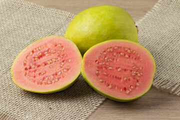 Ripe halves of red guava.