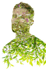 Double exposure portrait of man dreaming of freedom