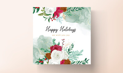 hand drawing christmas card beautiful floral and greenery leaves