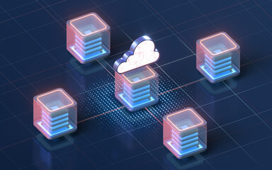 Block chains and cloud computing, 3d rendering. - obrazy, fototapety, plakaty