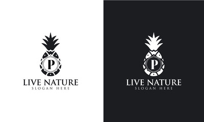 Pineapple Icon minimalist letter P logo design vector.
