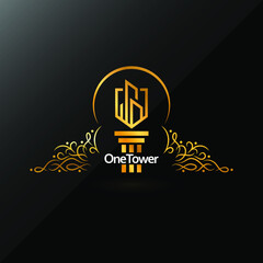 Gold Tower Real Estate Logo Template. Luxury Elegant Template Design, Abstract Real Estate, Architect, Property, And Corporate Minimalist Icon Design Template Vector Illustration