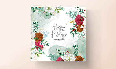 hand drawing christmas card beautiful floral and greenery leaves