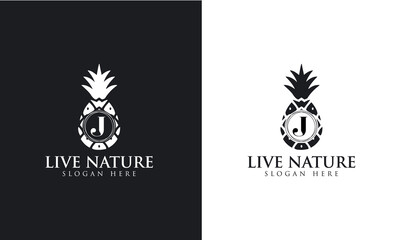 Pineapple Icon minimalist letter J logo design vector.
