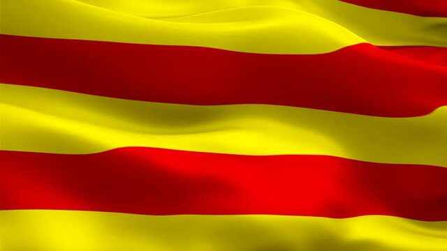 Barcelona flag waving in wind video footage Full HD. Realistic Barcelona Flag background. Catalonia Flag Looping Closeup 1080p Full HD 1920X1080 footage. Catalonia EU EU country flags Full HD
