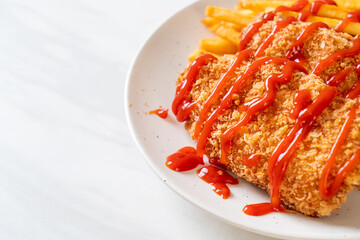 fried chicken breast fillet steak with french fries