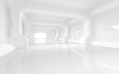 White empty tunnel, futuristic room, 3d rendering.