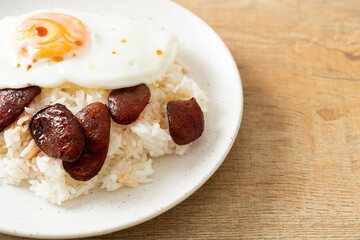 rice with fried egg and Chinese sausage