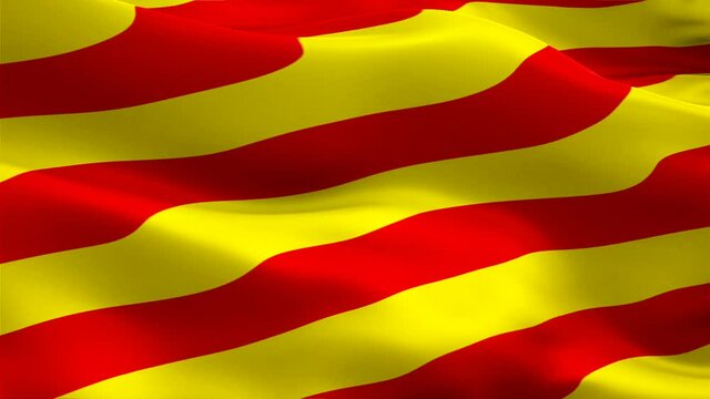 Catalonia flag video waving in wind. Realistic Barcelona Flag background. Catalonia Flag for elections Looping Closeup 1080p Full HD 1920X1080 footage. Catalan Catalonia EU EU country flags footage vi
