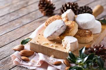 Typical Spanish Christmas sweets, shortbread mantecados and polvorones