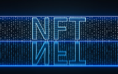 NFT nonfungible tokens concept with dark background, 3d rendering.