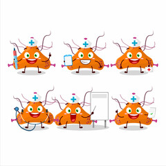 Doctor profession emoticon with bacteria virus cartoon character
