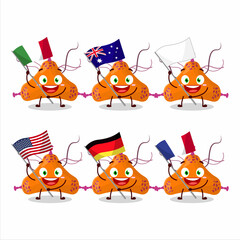 Bacteria virus cartoon character bring the flags of various countries