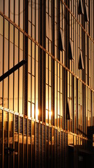 The skyscraper view with the sunset sunlight reflection on its window