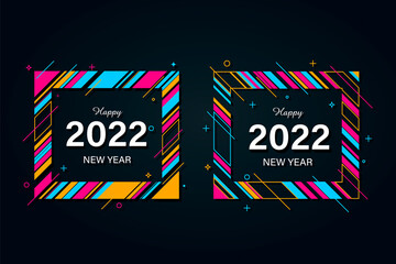 2022 New Year banner. Paper cut numbers with 3d bright colors wavy shapes. Minimal cover design