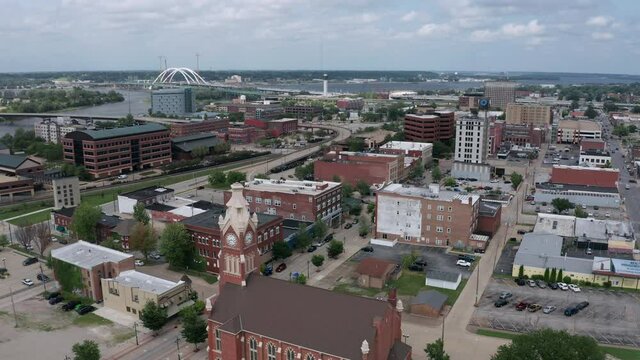 Aerial 4k Video Over the Downtown City Center of Moline Illinois