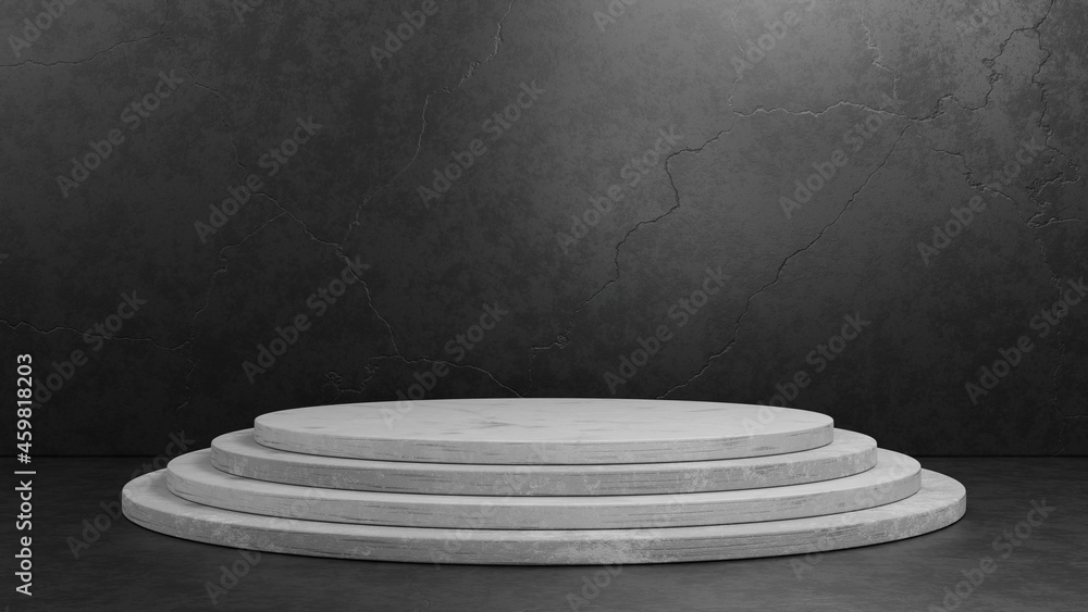Poster 3d rendering cylinder concrete pedestal podium on dark grey background for presentation mockup templ
