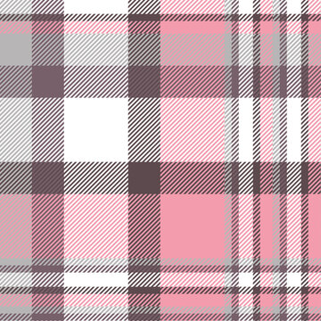 Seamless plaid pattern in pink, purple, white and gray.