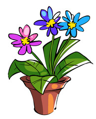 Naklejka na ściany i meble Cartoon illustration of a flower in a pot. Illustration three flowers.