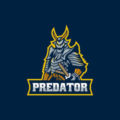 Vector Logo Illustration Predator Samurai E Sport and Sport Style.