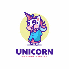 Vector Logo Illustration Unicorn Mascot Cartoon Style.