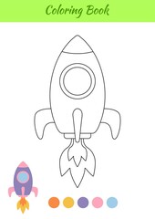 Coloring book rocket for children. Educational activity page for preschool years kids and toddlers with transport. Printable worksheet. Cartoon colorful vector illustration.