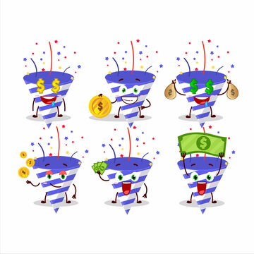 Blue firecracker cartoon character with cute emoticon bring money