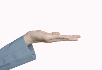 Close-up Of Human Hand presenting on white background with clipping path.