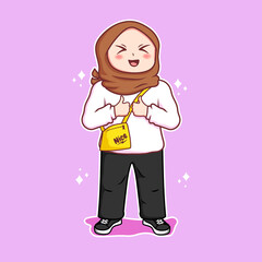 Young millennial hijab girl With thumbs up and smiles. 
