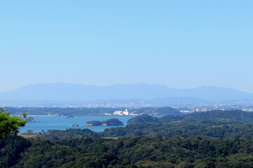 奥松島の大高森展望台から見る奥羽山脈蔵王連峰　　宮城県