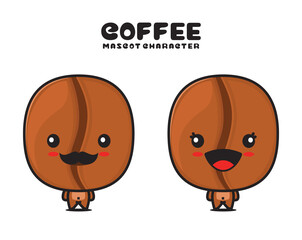 cute coffee bean mascot, seeds and drink cartoon illustration