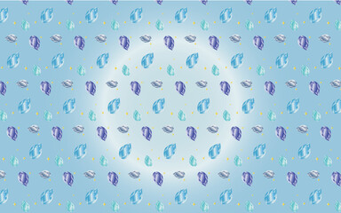 ブルーサファイアとアクアマリンの宝石カット豪華キラキラパターン、グラデーション背景色あり