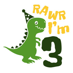I am 3 Dinosaur, three year rawr birthday boy